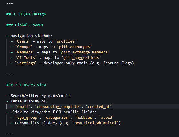 UI/UX Design section of document